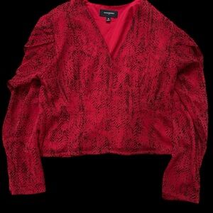 Banana Republic Red Snake Print Puff Sleeve V-Neck Blouse Size 8